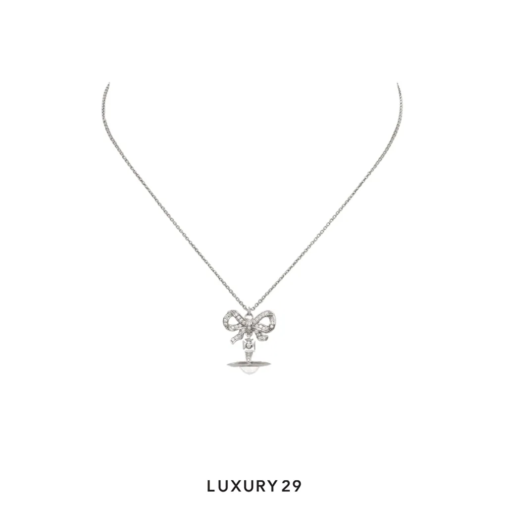 Vivienne Westwood Octavie Pendant Necklace Platinum/White Clear CZ(Free Size, Silver)