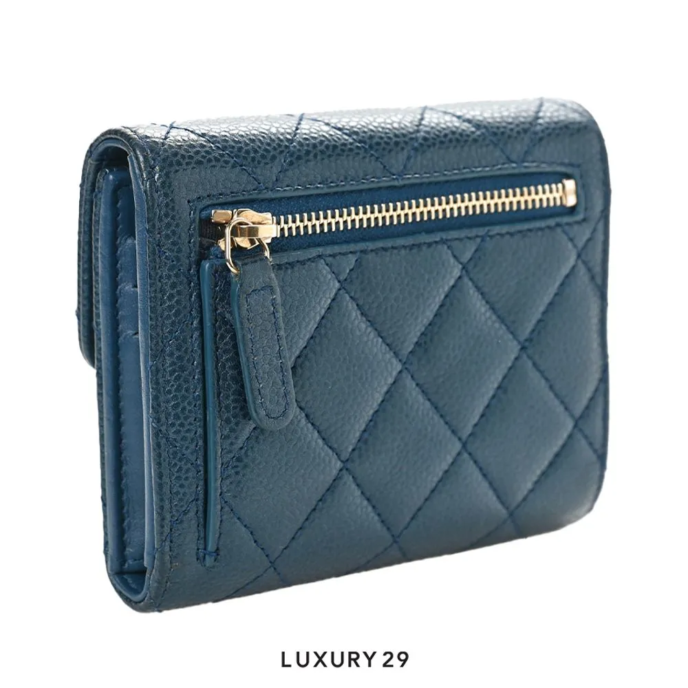 Chanel Classic Short Flap Wallet Navy Caviar Gold Hardware(Small, Blue)