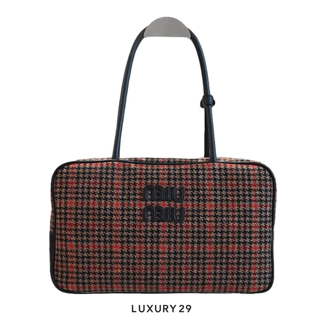 Miu Miu Beau tartan Top-Handle bag with leather details Ruggine