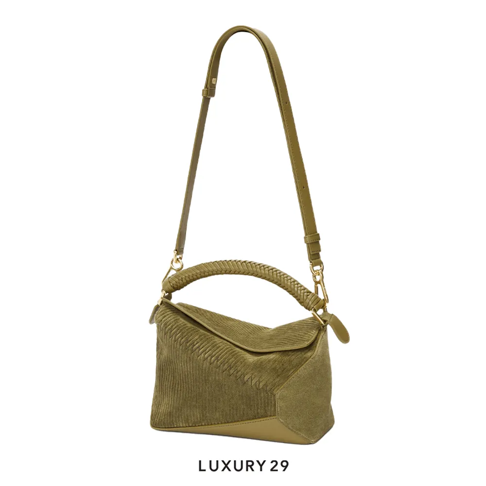 Loewe Small Puzzle Bag in Suede Autumn Green(Small, Green)