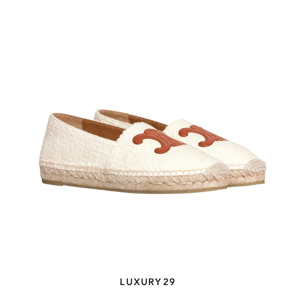 CELINE Triomphe Espadrille 05 Tweed & Calfskin White(37, White)