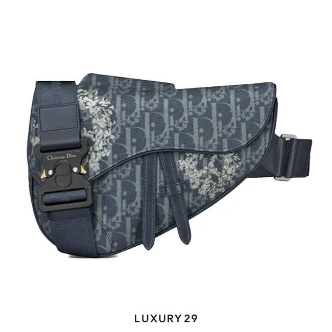 Dior TEARS Saddle Bag Blue Dior Oblique and Peace Sign Dior Tears Denim
