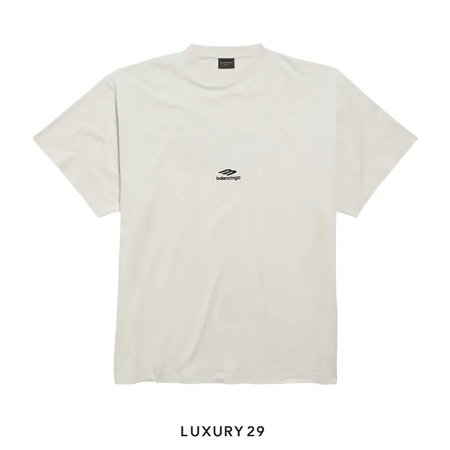 Balenciaga Men's 3b Sports Icon Oversized T-shirt in Chalky White/black
