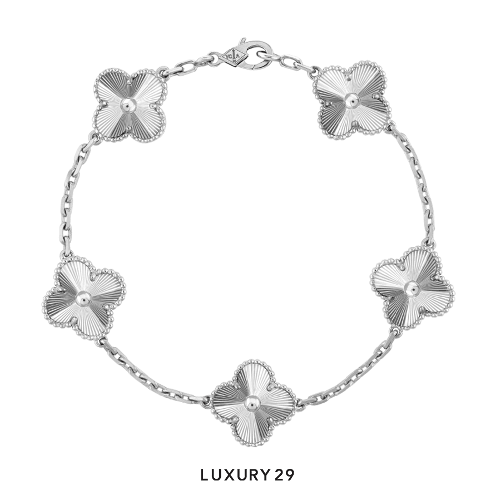 Van Cleef & Arpels Vintage Alhambra Bracelet, 5 motifs 18K white gold(Free Size, Silver)