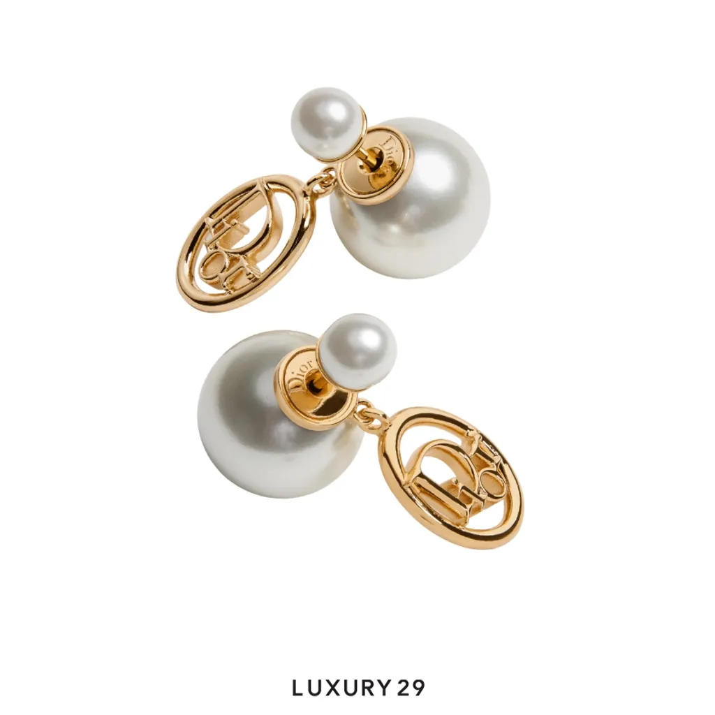 Dior Tribales Earrings Gold-Finish Metal and White Resin Pearls(Free Size, Gold)