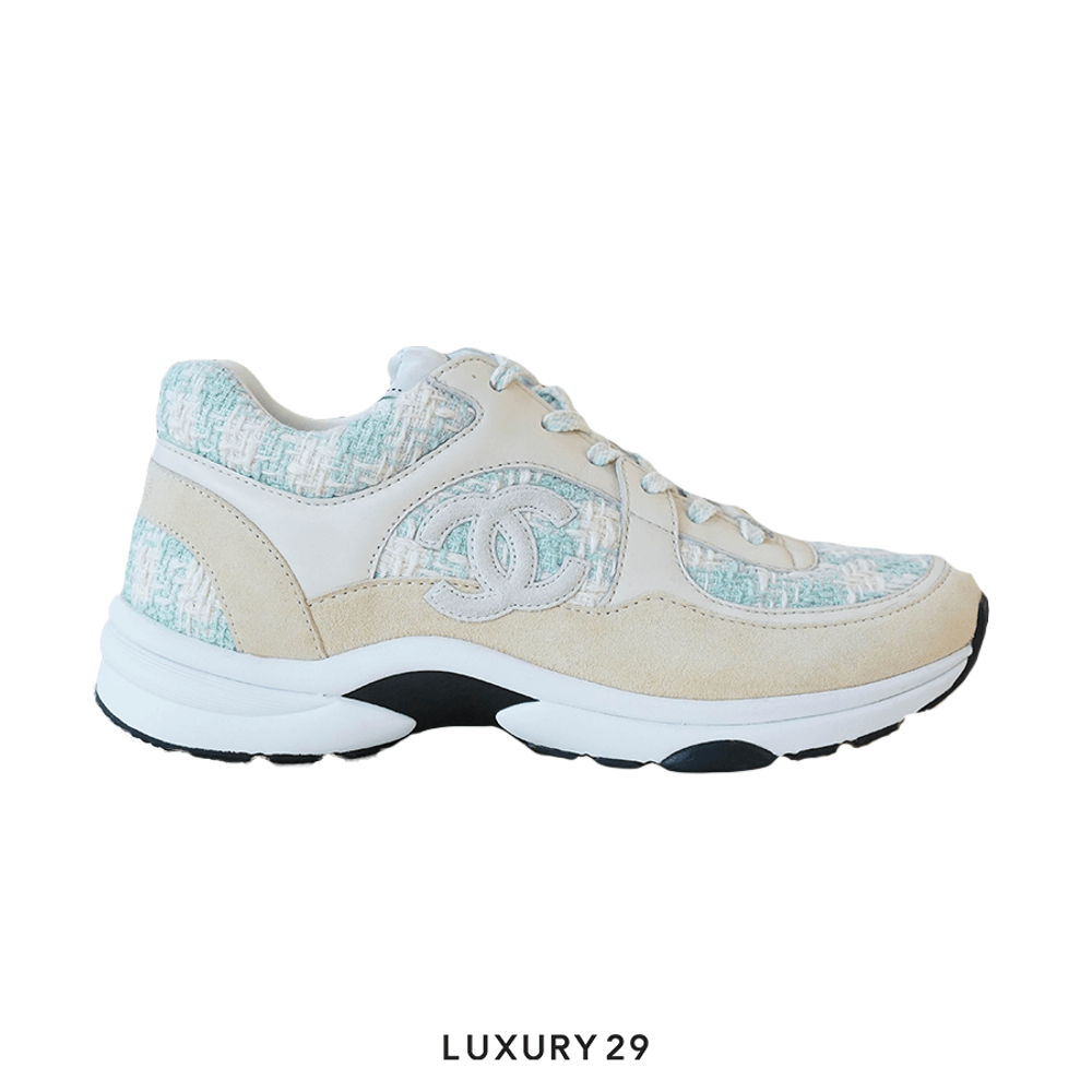 Chanel Trainers Coton Tweed, Suede Calfskin & Calfskin Green & Ecru(41, Green)