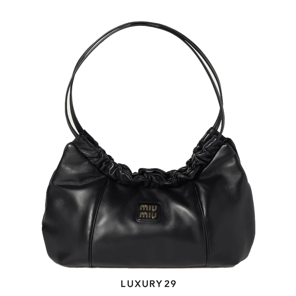 Miu Miu Leather Embossed-Logo Shoulder Bag Black(Medium, Black)