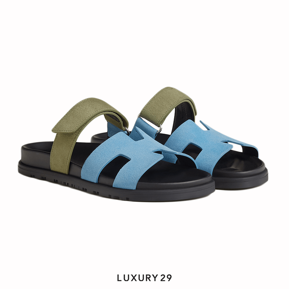 Hermes Chypre sandal Bleu Cameo / Vert Celadon(38.5, Multicolour)