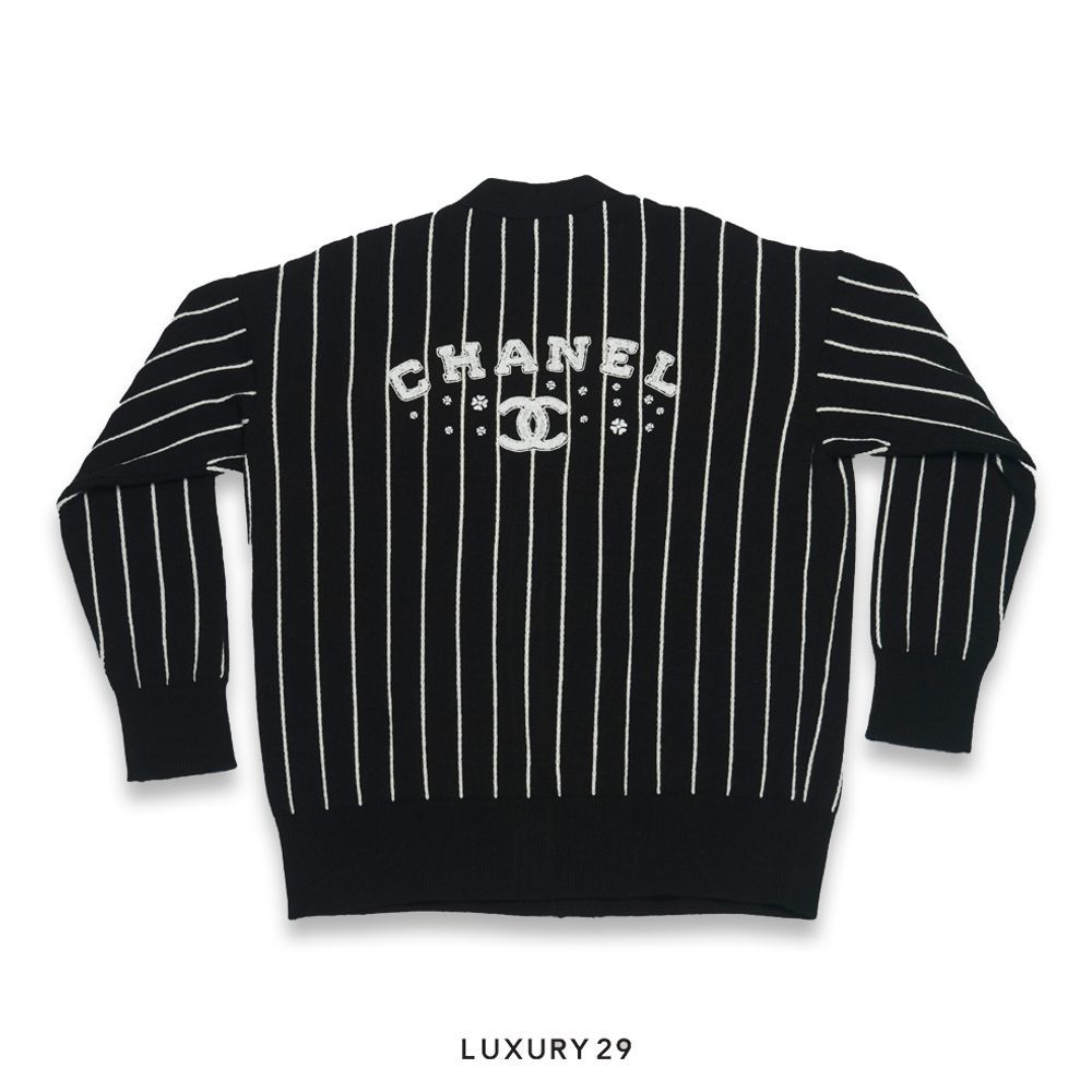 Chanel Cardigan Cashmere Black & White(2XL, Black)