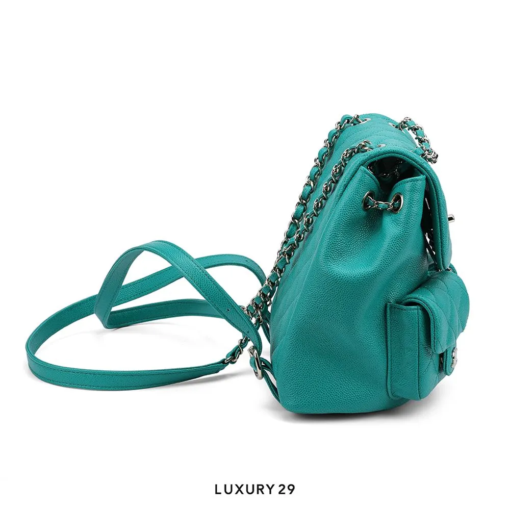 Chanel Small Backpack Grained Shiny Calfskin & Gold-Tone Metal Green(Small, Green)