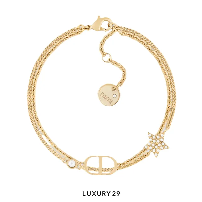 Dior Petit CD Double Bracelet Gold-Finish Metal and White Crystals
