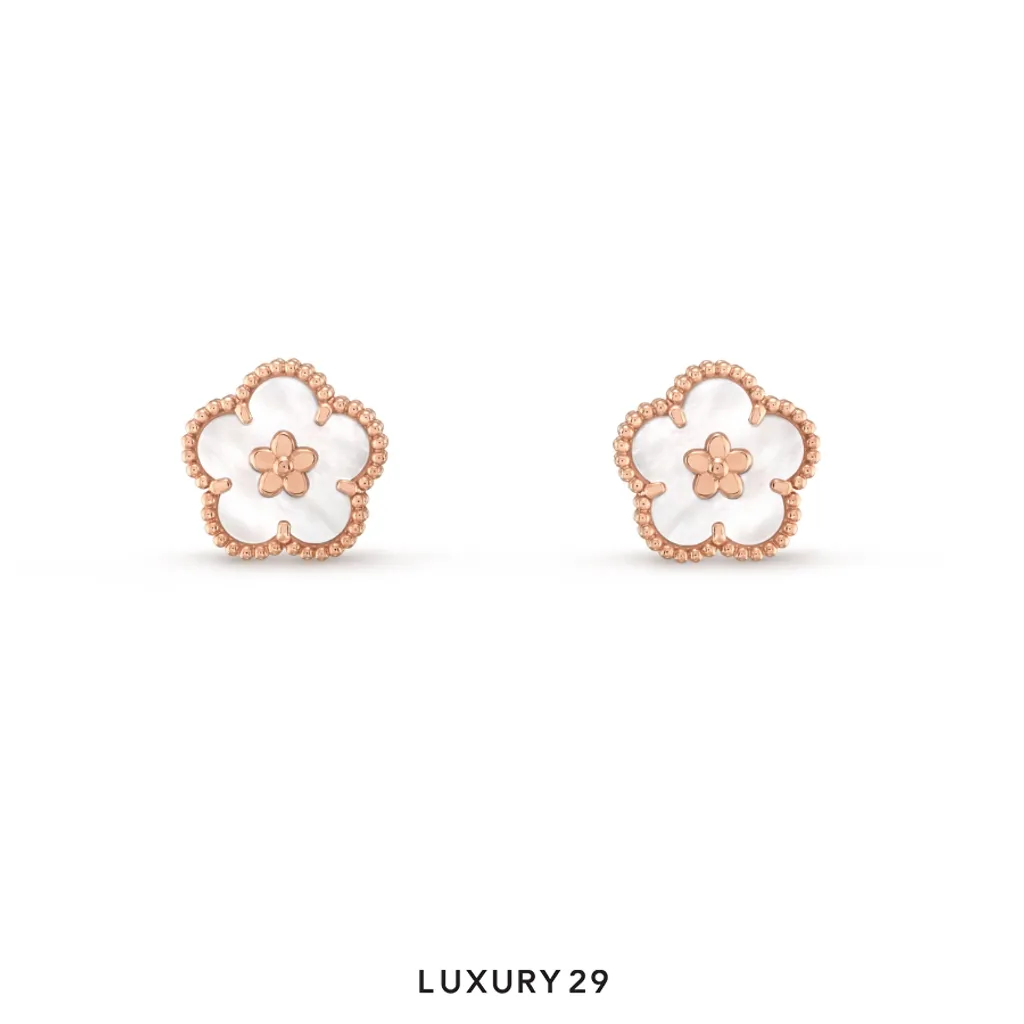 Van Cleef & Arpels Lucky Spring earrings, plum blossom 18K rose gold, Mother-of-pearl(Free Size, White)