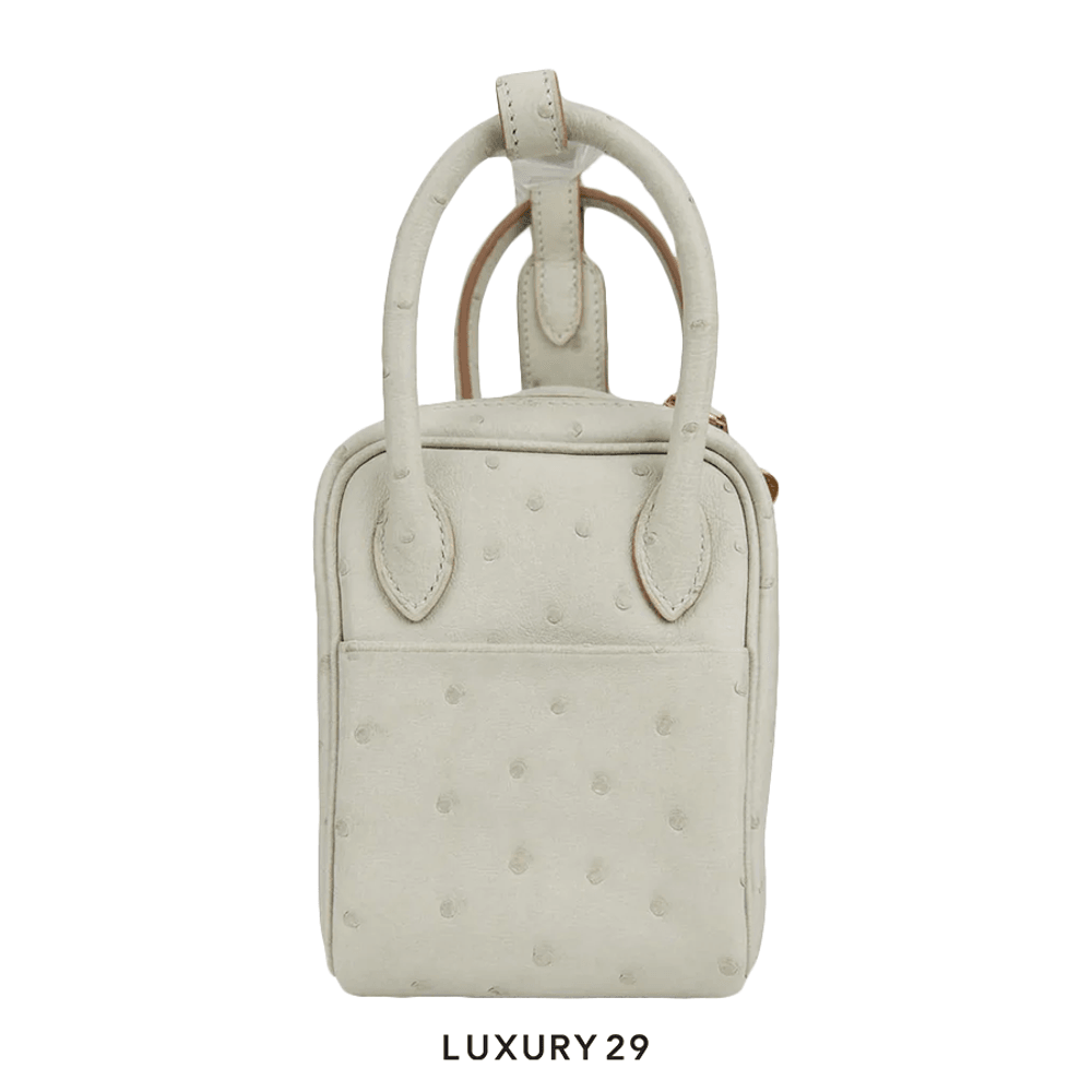 Hermes Lindy 26 Gris Perle Ostrich Gold Hardware / U Stamp(Mini, Grey)