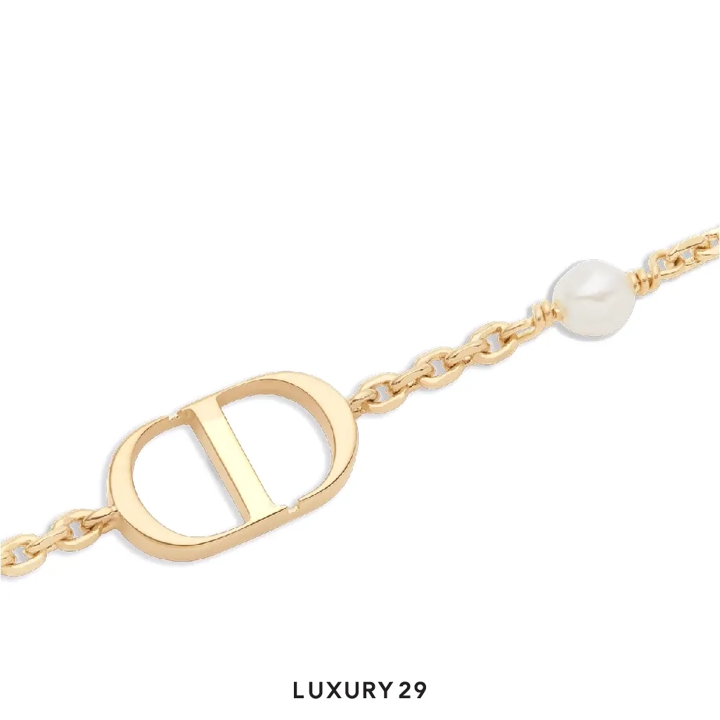 Dior Petit CD Bracelet Gold-Finish Metal and White Resin Pearl(Free Size, Gold)