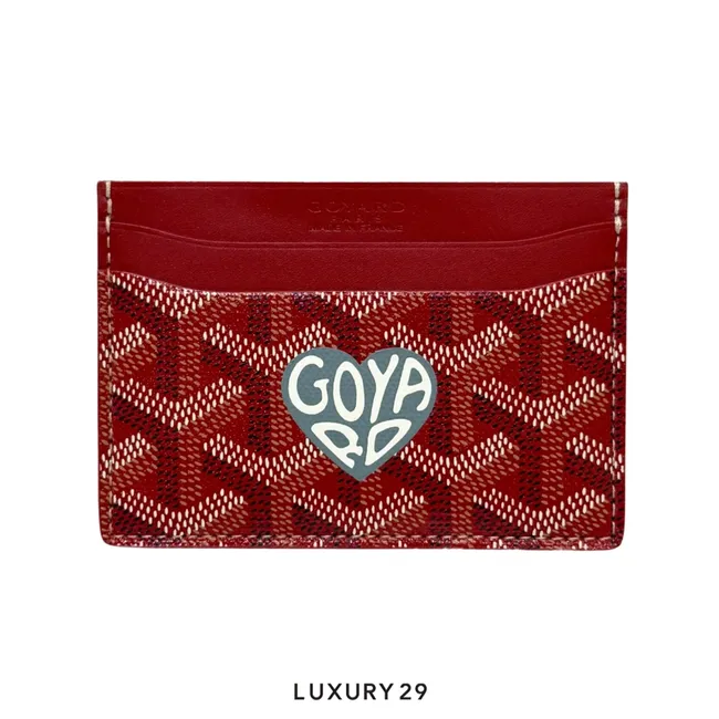 Goyard Saint-Sulpice Card Wallet Red Hand-Painted Heart Grey