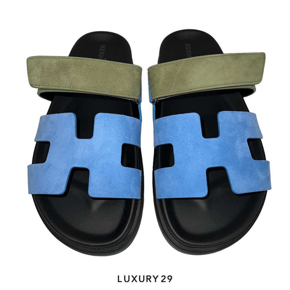 Hermes Chypre sandal Bleu Cameo / Vert Celadon(38.5, Multicolour)