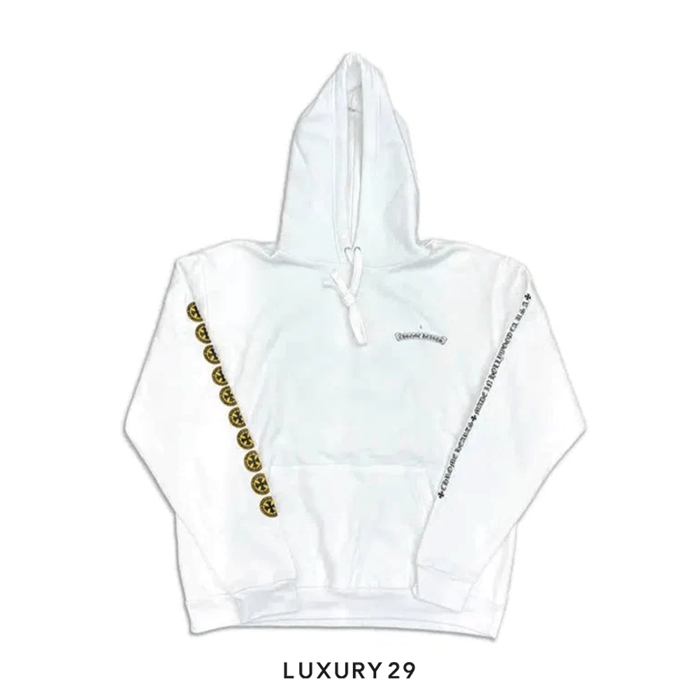 Chrome Hearts Hollywood Yellow Plus Cross Hoodie White(XL, White)