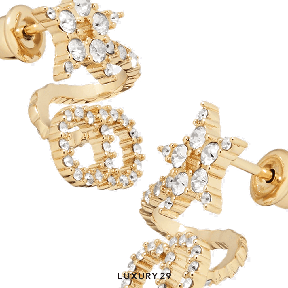 Dior Clair D Lune Earrings Gold-Finish Metal and White Crystals(Free Size, Gold)