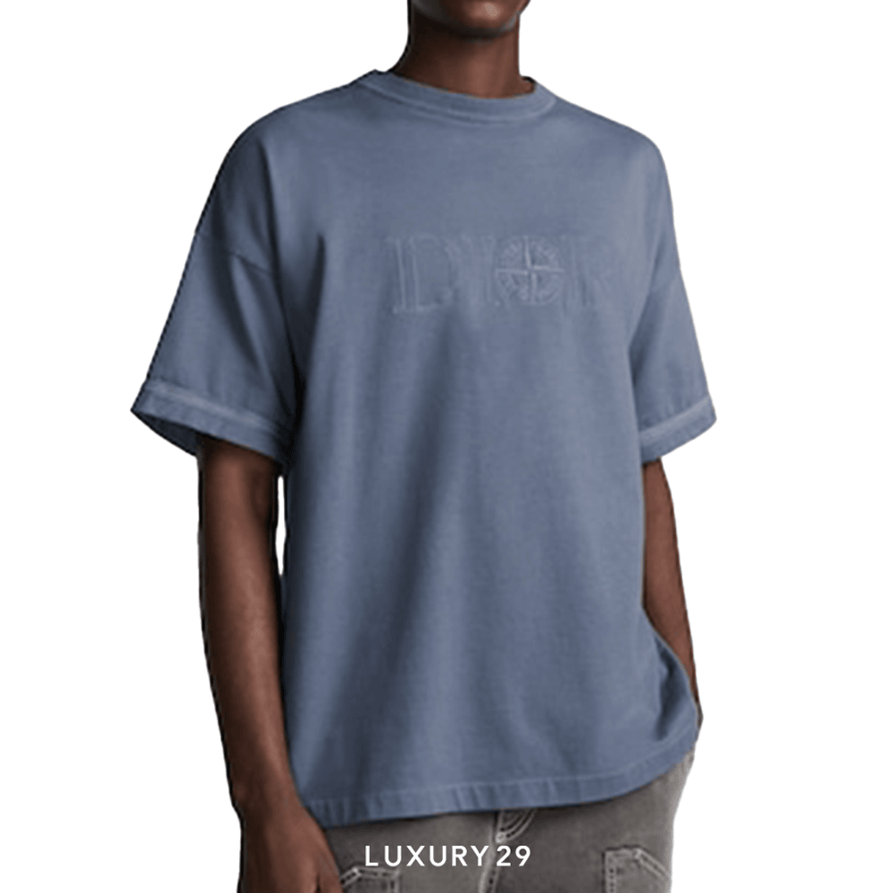 DIOR AND STONE ISLAND T-Shirt, Oversized Fit Blue Cotton Jersey