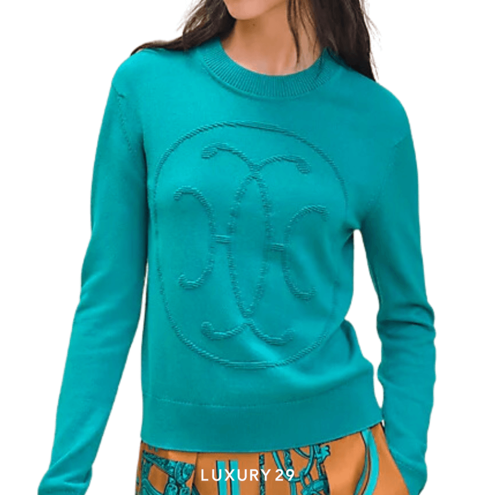 Hermes Cashmere "H Lift" long-sleeve sweater Vert Emeraude(S, Green)