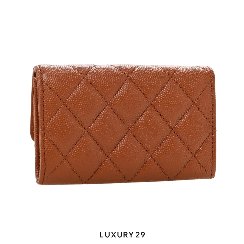 Chanel 23P Rose Beige Caviar Quilted Flap O Card Holder(Small, Brown)
