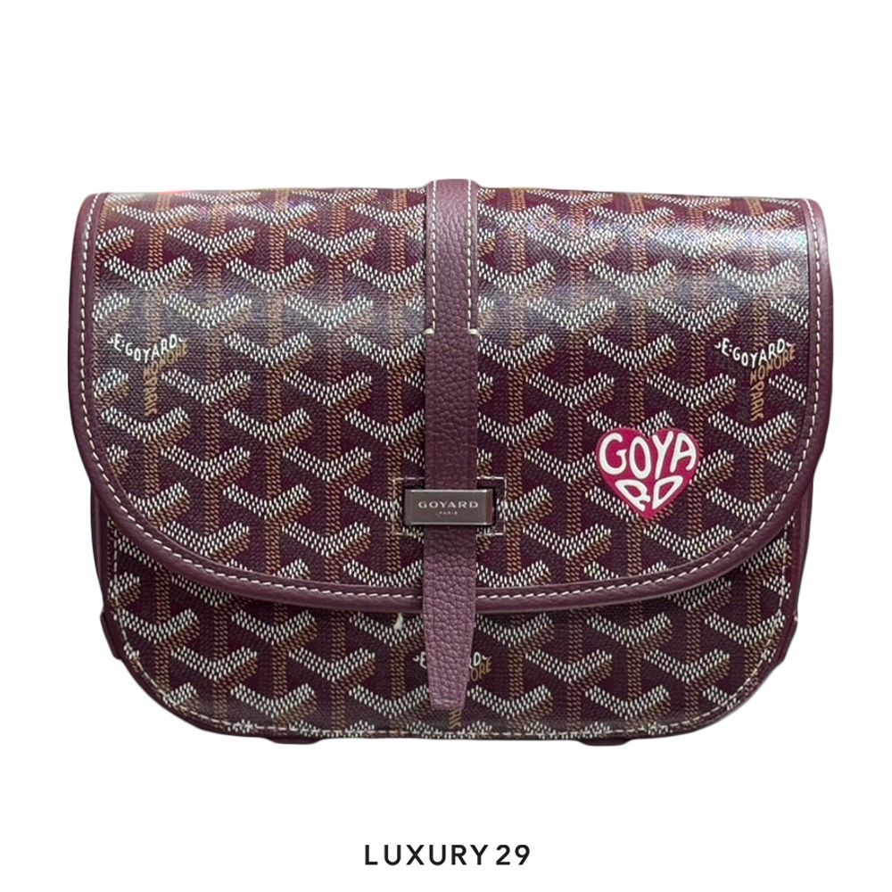 Goyard Belvedere PM Bag Burgundy Hand-Painted Heart Pink