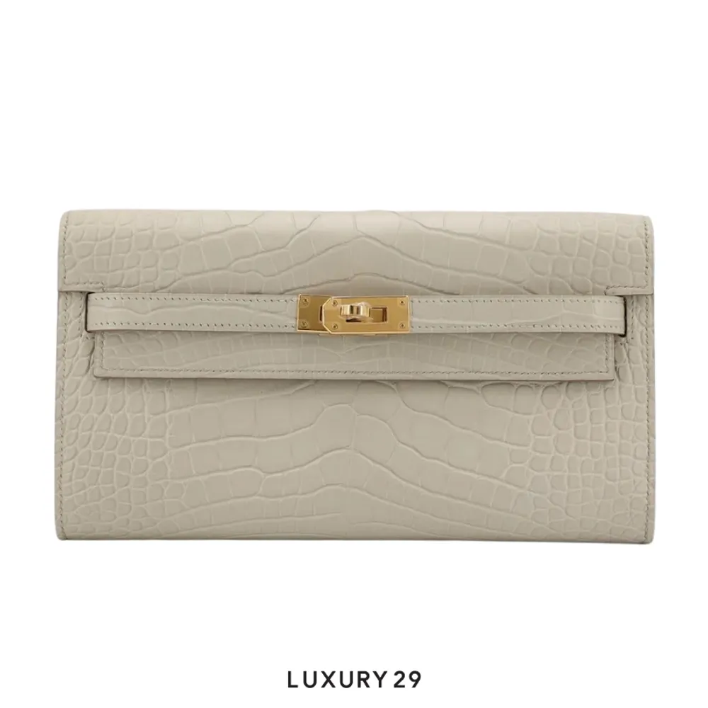 Hermes Kelly Classique To Go wallet Beton Alligator Missi / B Stamp (2023)(Medium, White)