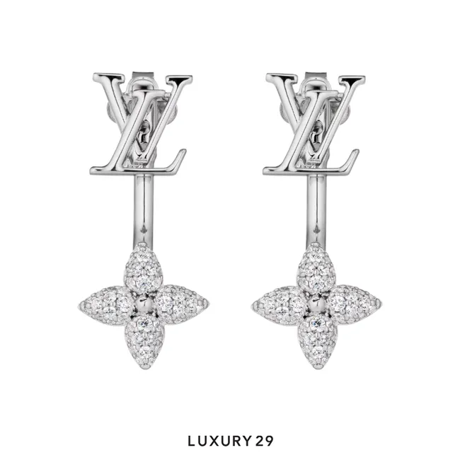 Louis Vuitton LV Louisette Signature Strass Earrings Silver Metal