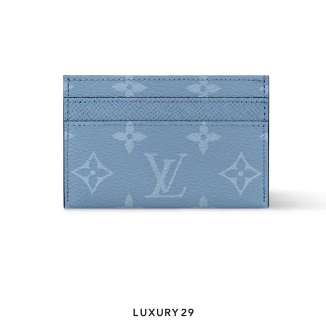 Louis Vuitton LV Double Card Holder Monogram coated canvas and Taiga cowhide leather Sky Blue