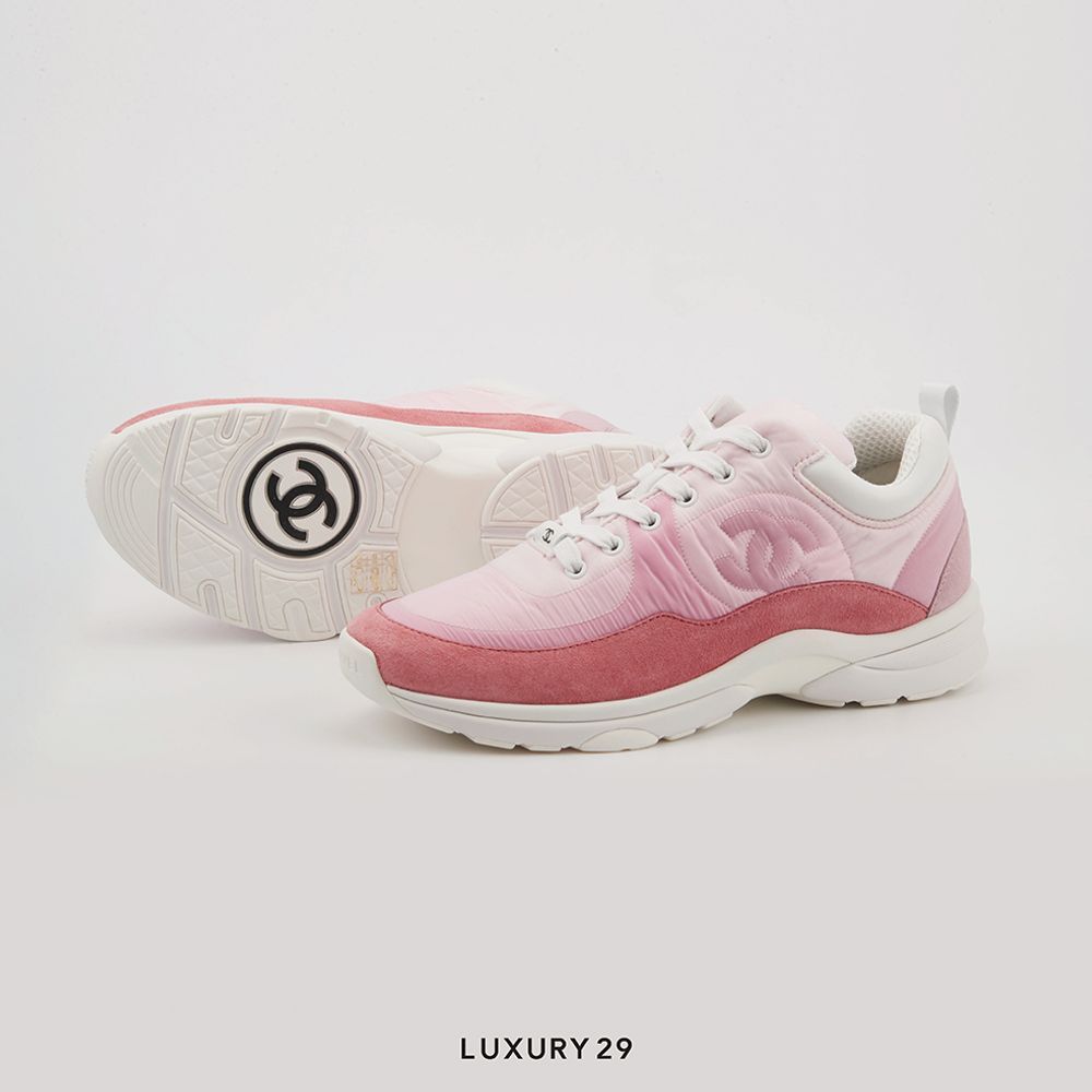 Chanel Trainers Fabric & Suede Calfskin Pale Pink(39.5, Pink)