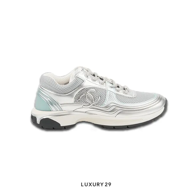 Chanel Trainers Fabric & Laminated Light Gray & Silvered