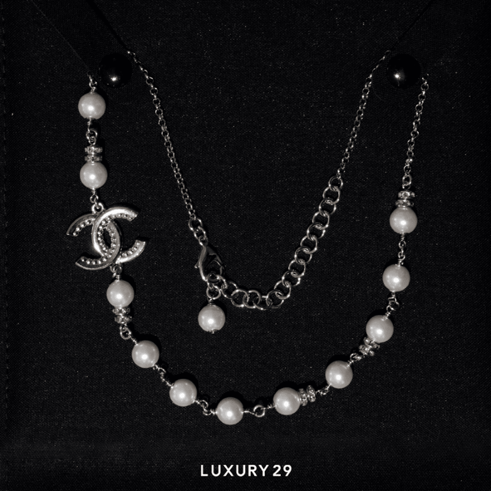 Chanel NECKLACE Jewelry Casual Style Blended Fabrics Initial(Free Size, Silver)