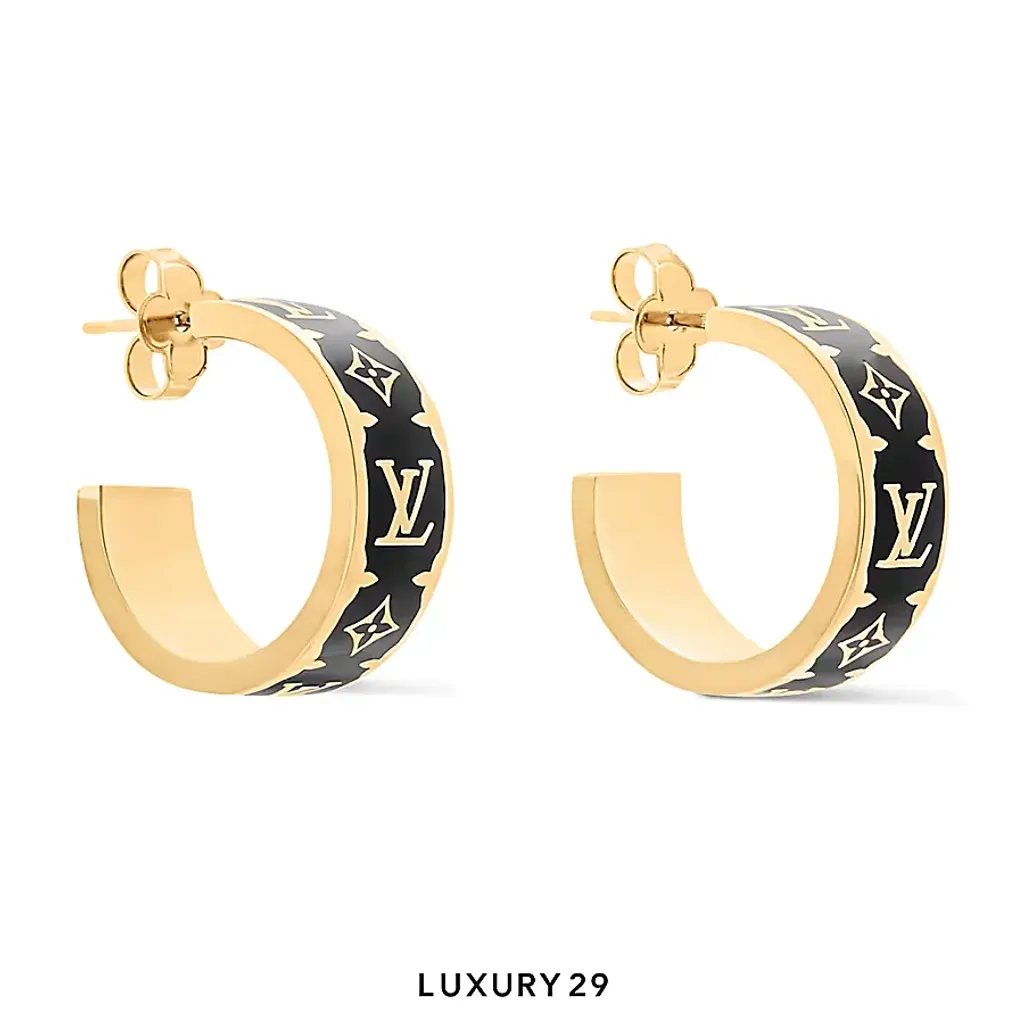 Louis Vuitton LV Nanogram Enamel Earrings Black(Free Size, Black)