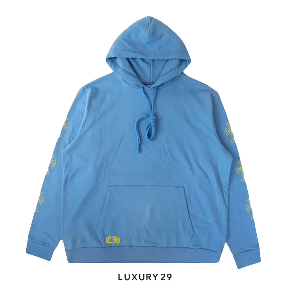 Blue and yellow chrome hearts hoodie discount