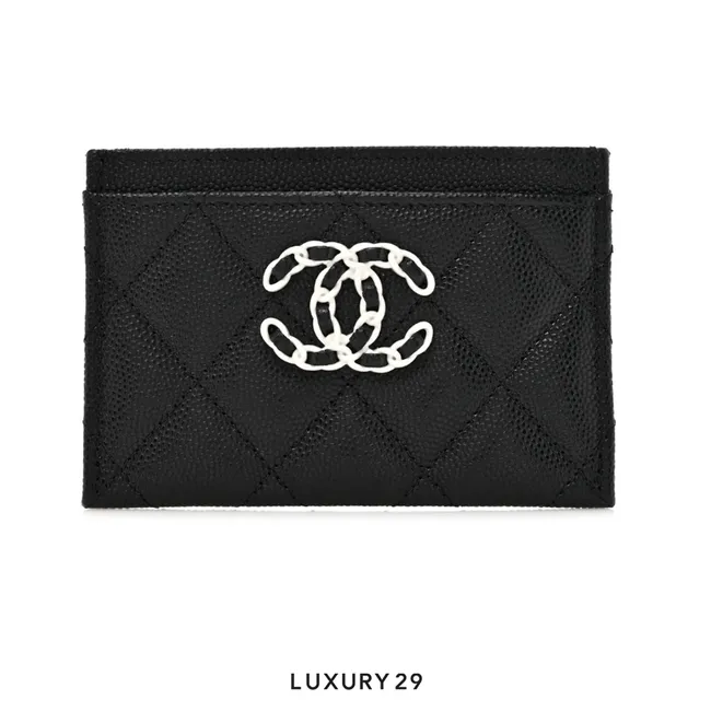 Chanel Card Holder Wallet Black Caviar Crystal and Light Gold Hardware