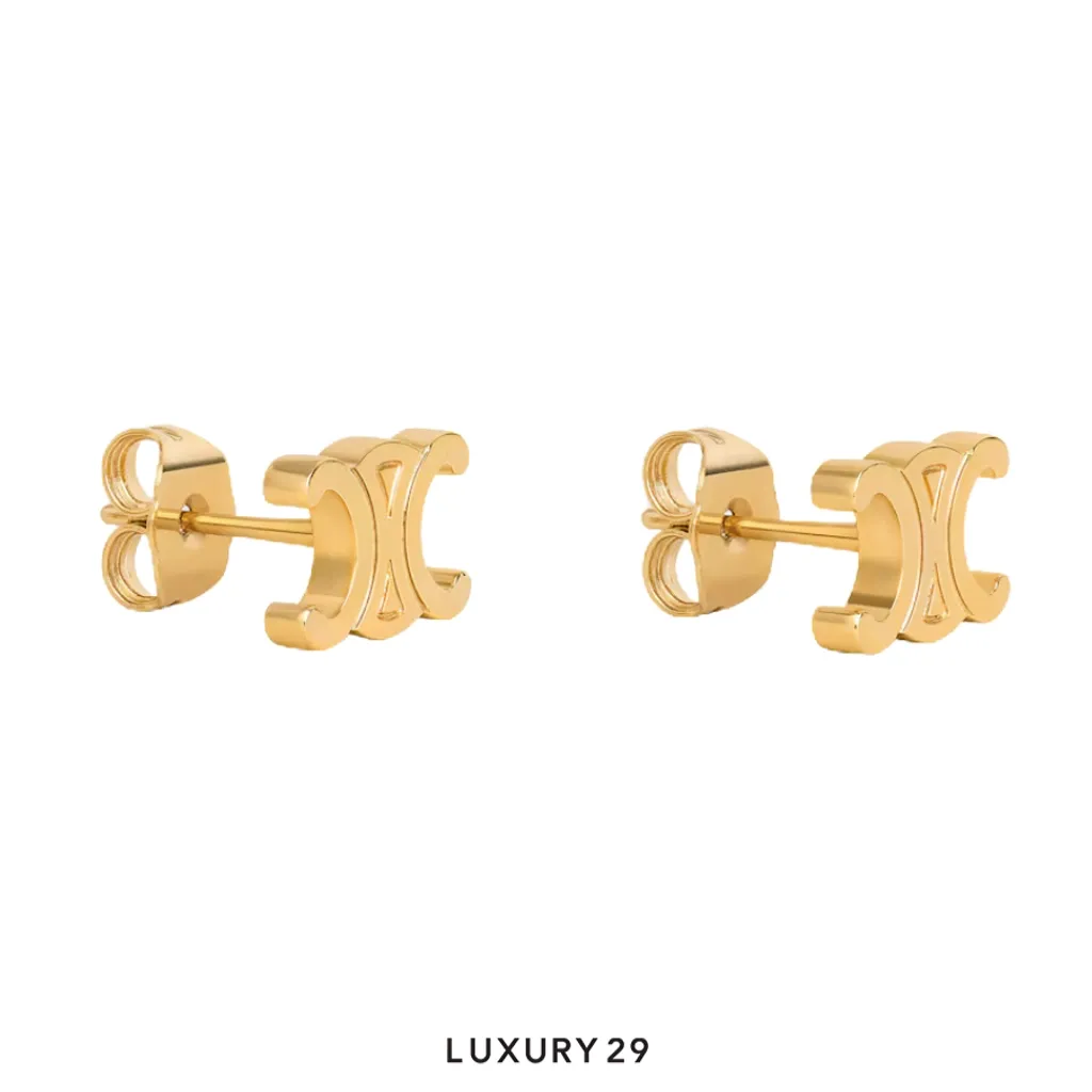 Celine Triomphe earring set, brass with gold plating(Free Size, Gold)