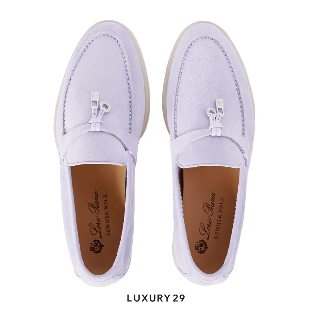 Loro Piana Summer Charms Walk Loafers Suede Goatskin Lilac Wagasa(38.5, Purple)