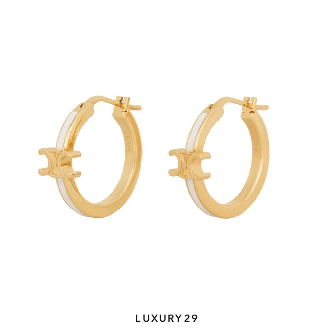 Celine Triomphe Hoop earrings Gold/Ivory