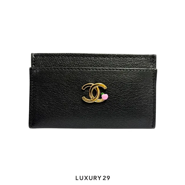 Chanel CC LOGO Card holder Grained goatskin leather and gold-tone metal Black