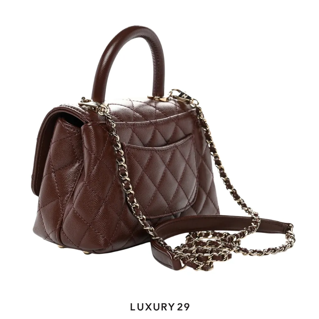 Chanel Caviar Quilted Extra Small Coco Handle Flap Brown(Small, Brown)