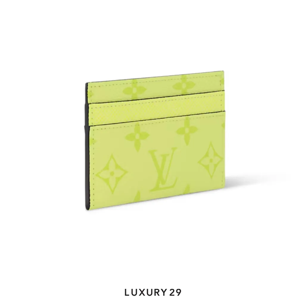 Louis Vuitton LV Double Card Holder Monogram coated canvas and Taiga cowhide leather Lemon Yellow(Small, Yellow)