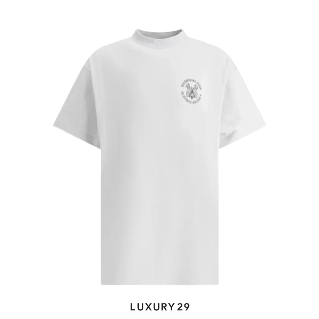 Balenciaga SS25 White Logo Short Sleeve Crewneck T-Shirt White(L, White)