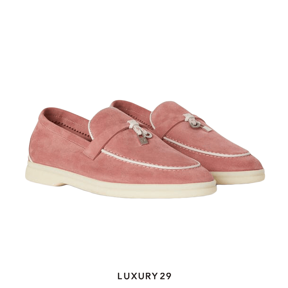 Loro Piana Summer Charms Walk Loafers Suede Goatskin Ancient Blush(37, Pink)