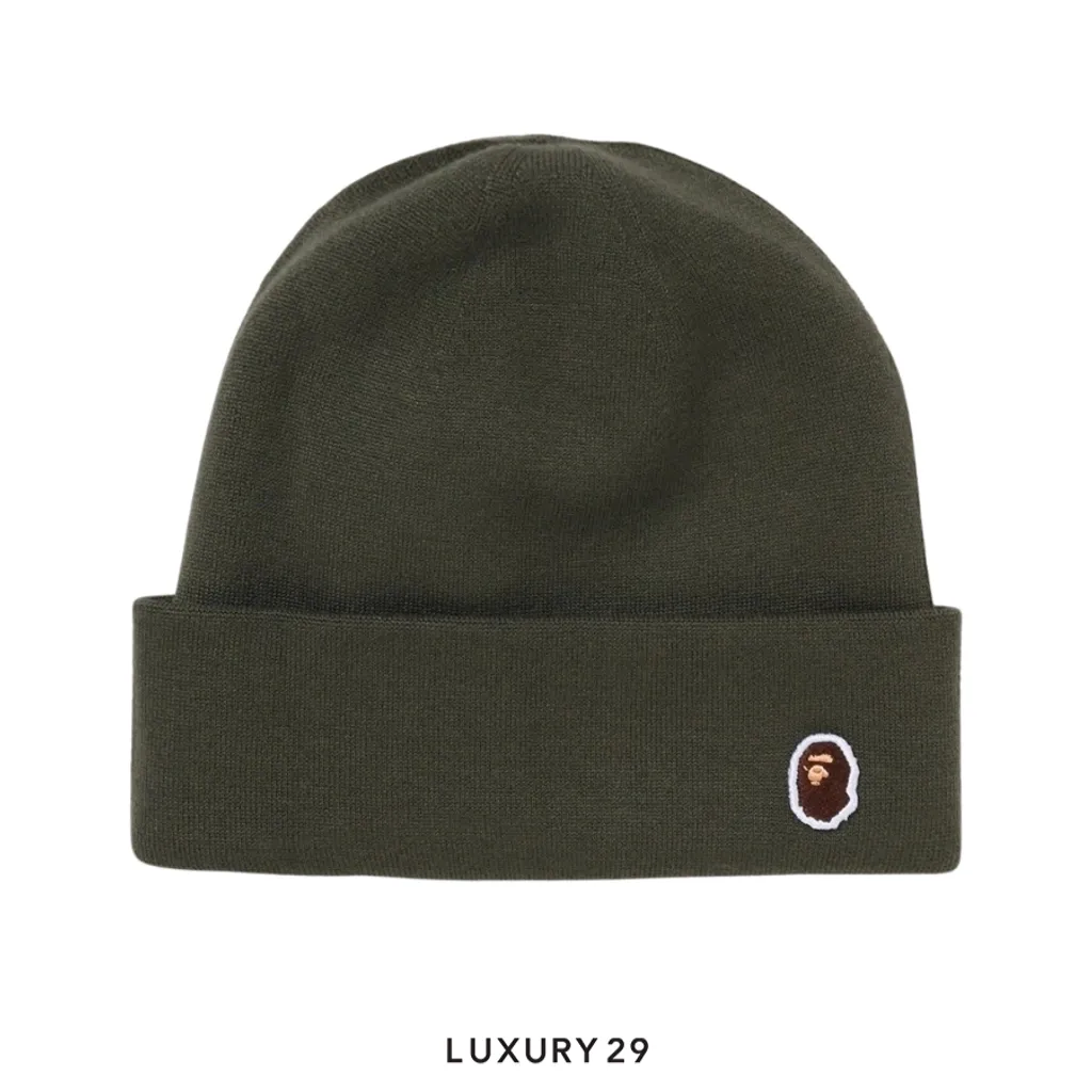A Bathing Ape  Men's Goods APE HEAD ONE POINT KNIT CAP Green(Free Size, Green)