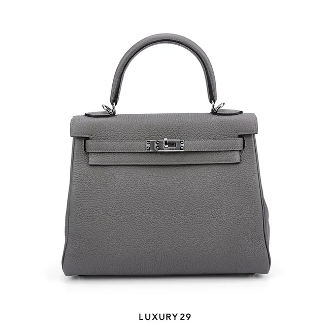Hermes Kelly Retourne 25 Etain Togo Palladium Hardware / U Stamp