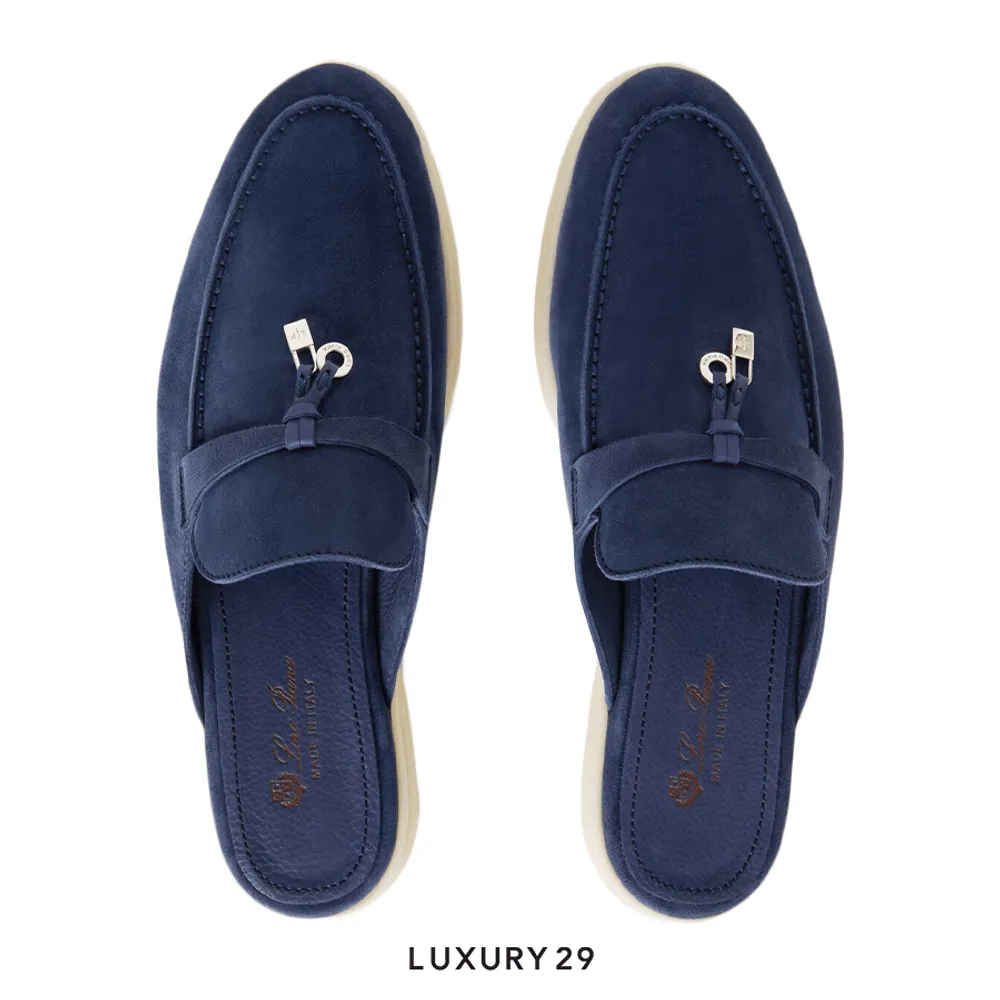 Loro Piana Babouche Charms Walk Loafers Suede Goatskin True Dark Blue(39.5, Blue)
