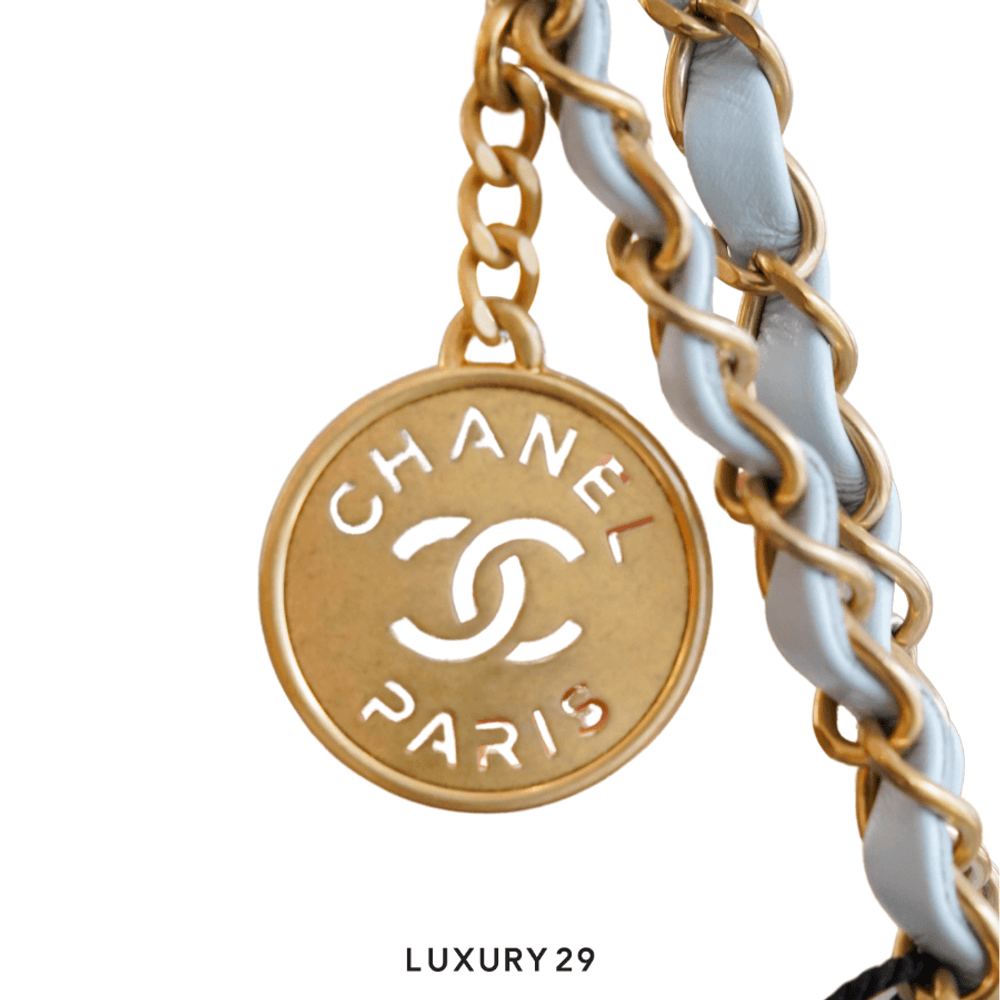 Chanel 22 Mini Handbag Shiny Calfskin & Gold-Tone Light Blue(Small, Blue)