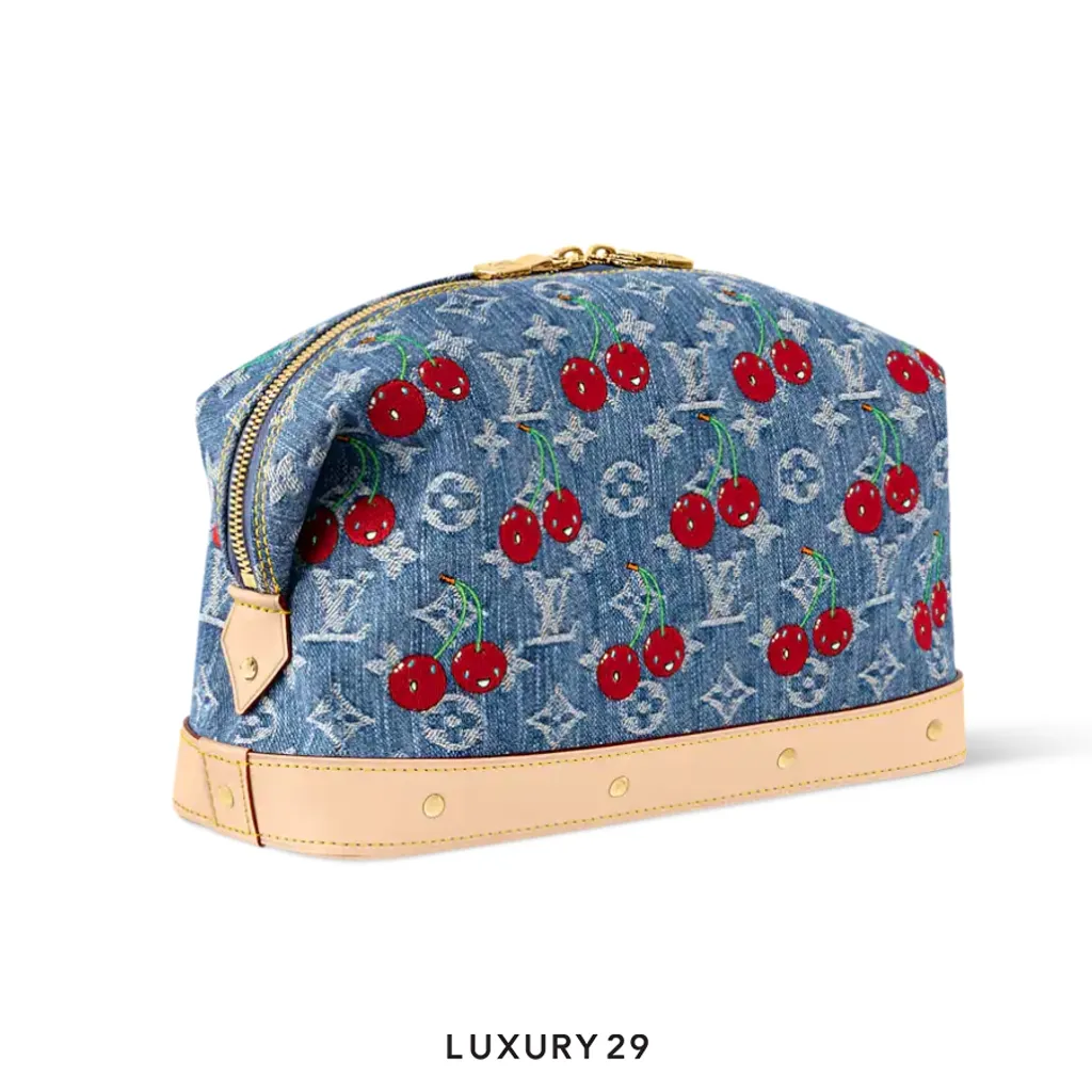 Louis Vuitton LV x TM Cosmetic Pouch GM Monogram cherry denim Blue(Small, White)