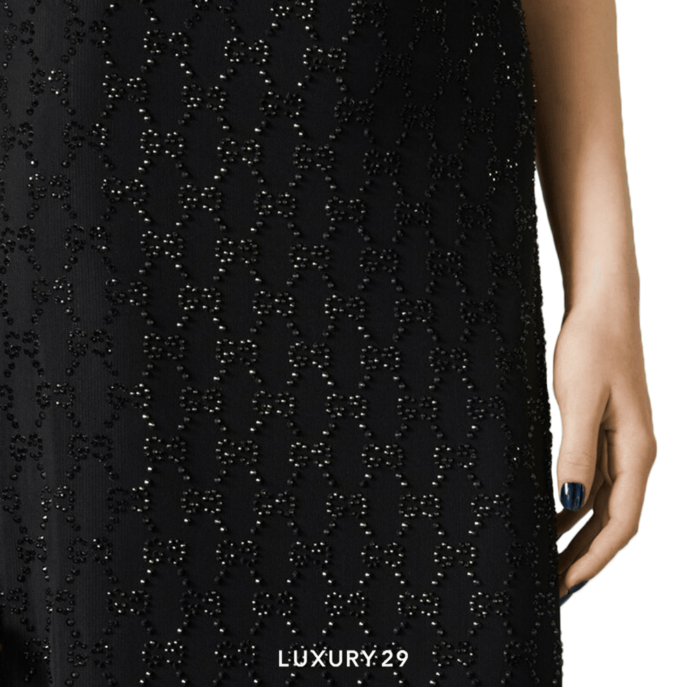 Gucci Crystal GG stretch nylon tulle dress in black(M, Black)