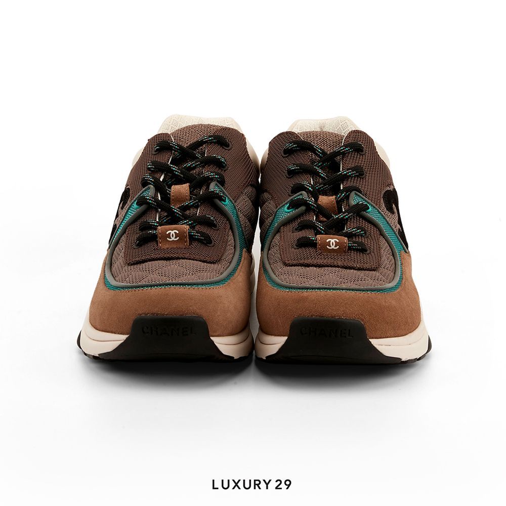 Chanel Trainers Fabric & Suede Calfskin Beige Green(44, Brown)